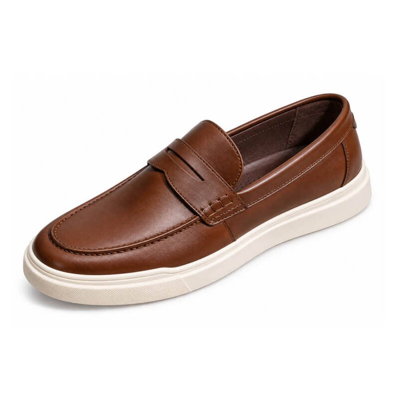 Genuine Striped Leather Loafer For Men - Black