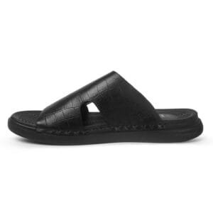 crocodile-pattern-double-buckle-comfort-leather-sandal-black-ev-s66
