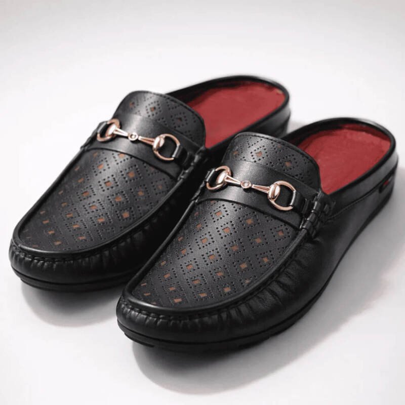 Premium Plain Leather Half Shoe - Black
