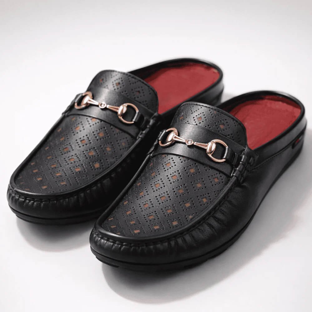 Premium Plain Leather Half Shoe - Black