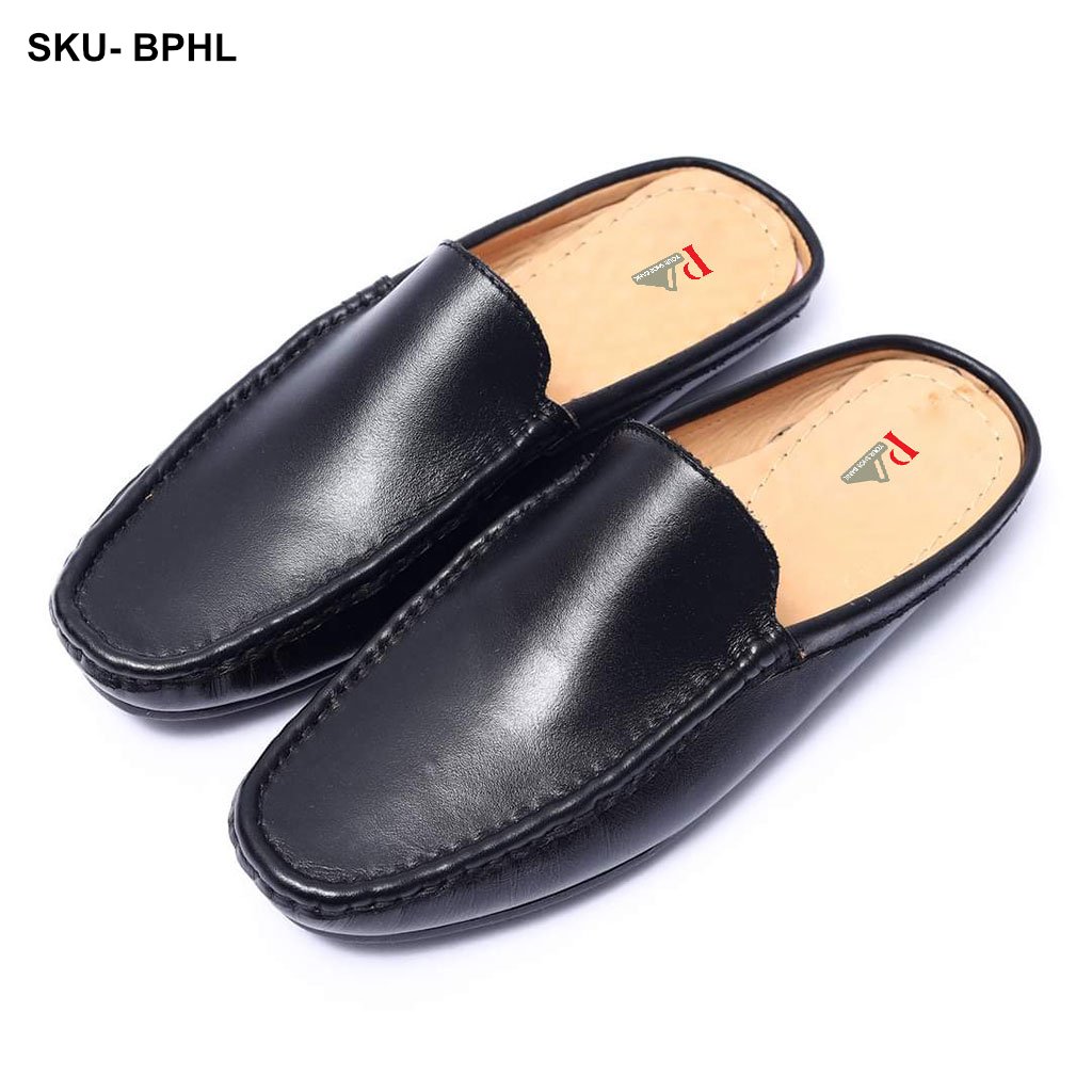 GENIN Premium Plain Leather Half Shoe — Black