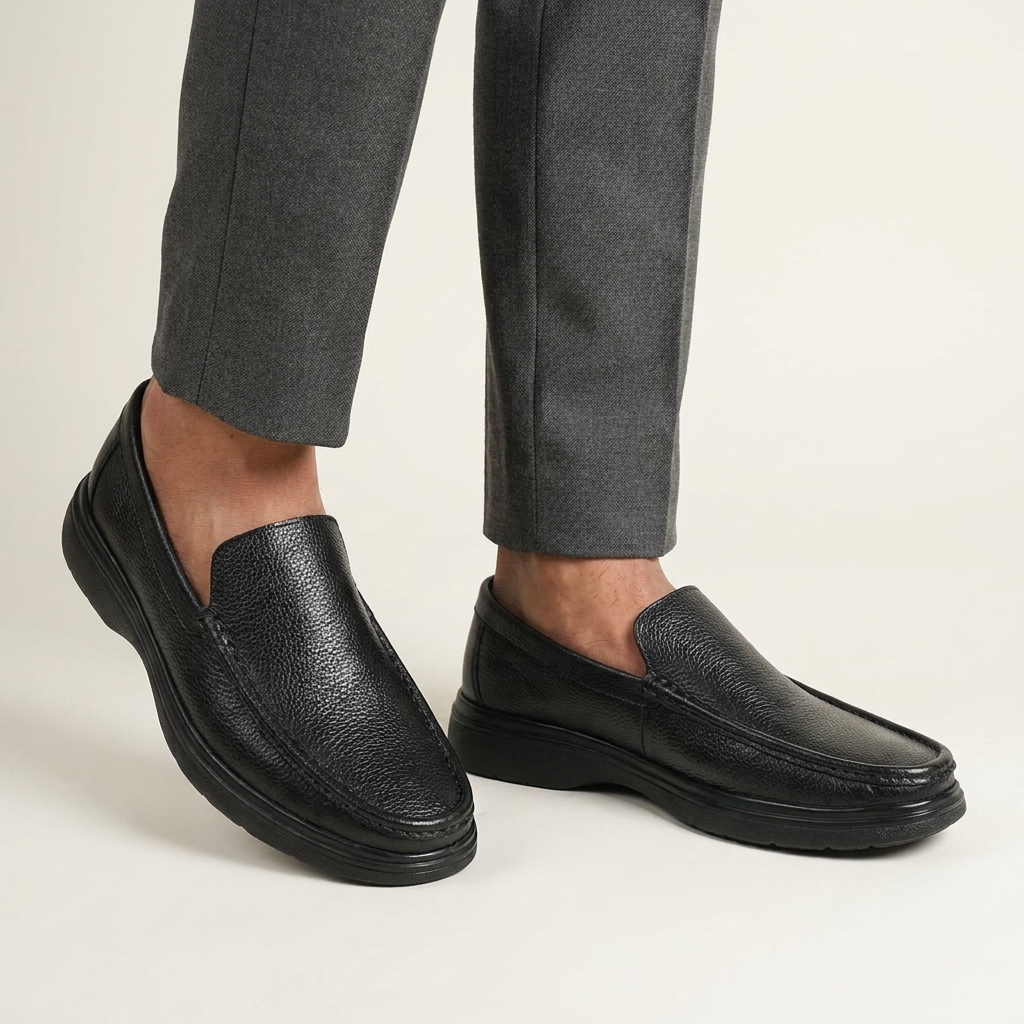 GENIN Premium Plain Leather Half Shoe — Black