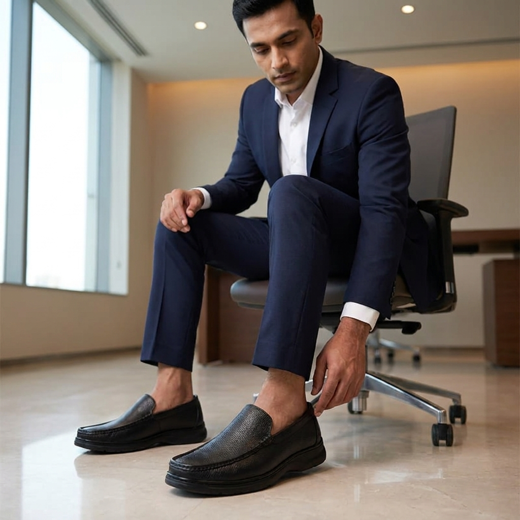 GENIN Premium Plain Leather Half Shoe