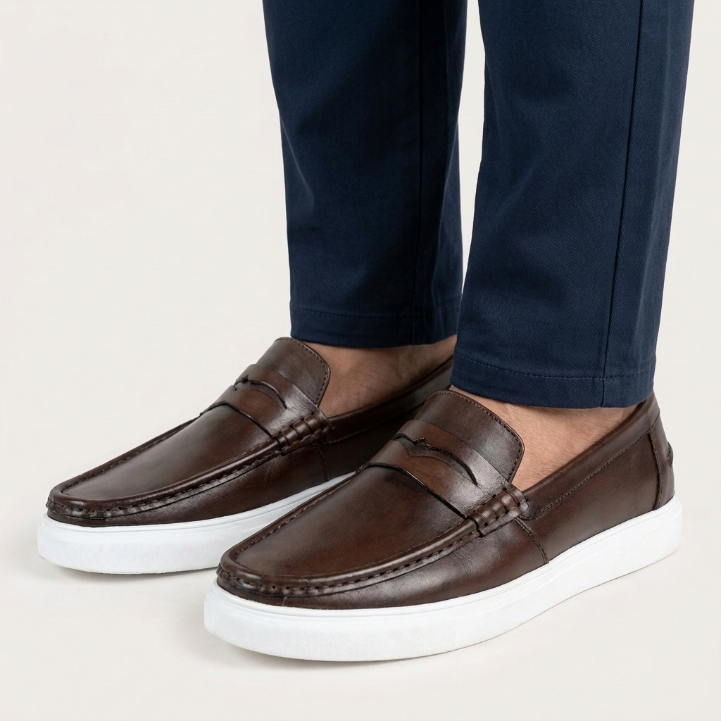 GENIN Premium Plain Leather Half Shoe — Black