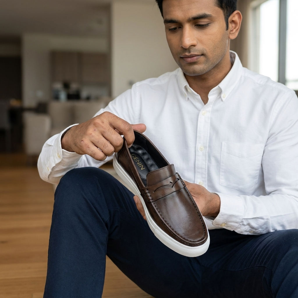 GENIN Premium Plain Leather Half Shoe