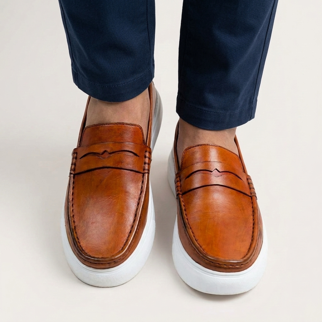 GENIN Premium Plain Leather Half Shoe — Black