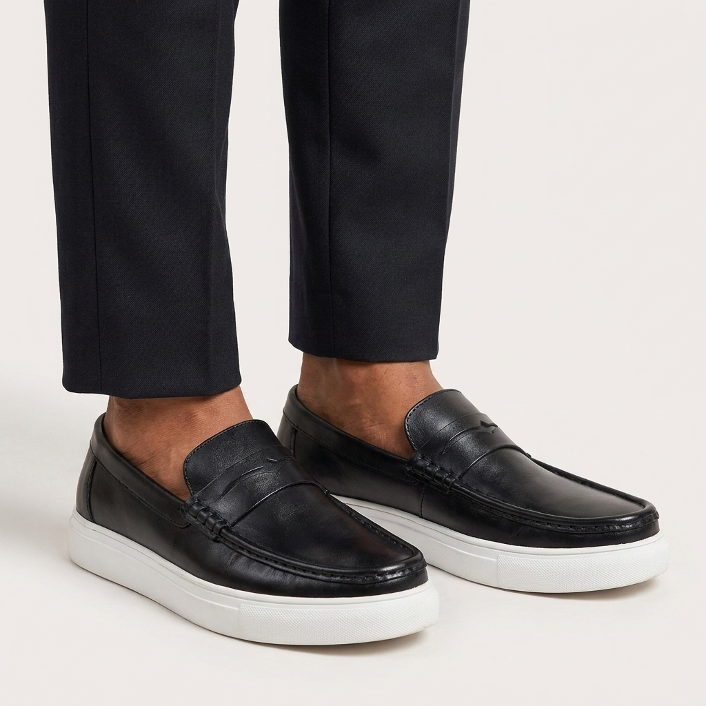 GENIN Premium Plain Leather Half Shoe — Black