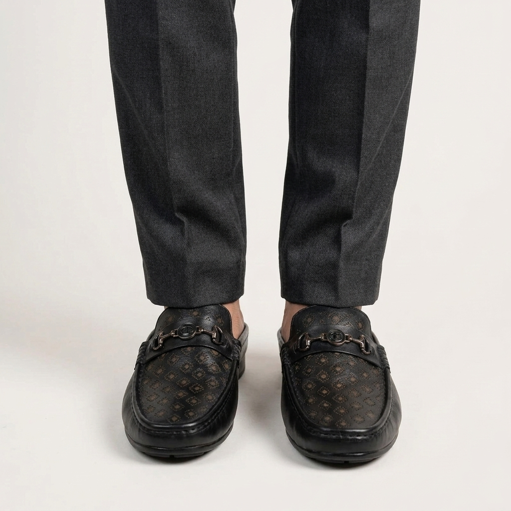 GENIN Premium Plain Leather Half Shoe — Black