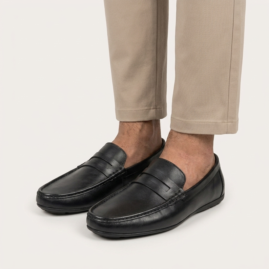 GENIN Premium Plain Leather Half Shoe — Black